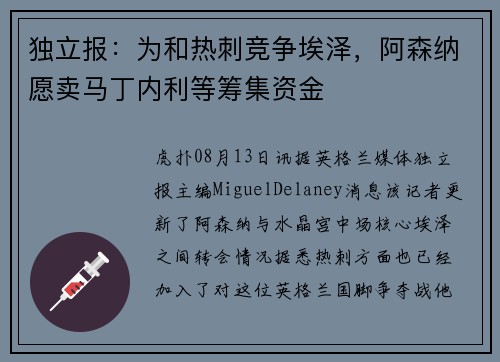 独立报：为和热刺竞争埃泽，阿森纳愿卖马丁内利等筹集资金